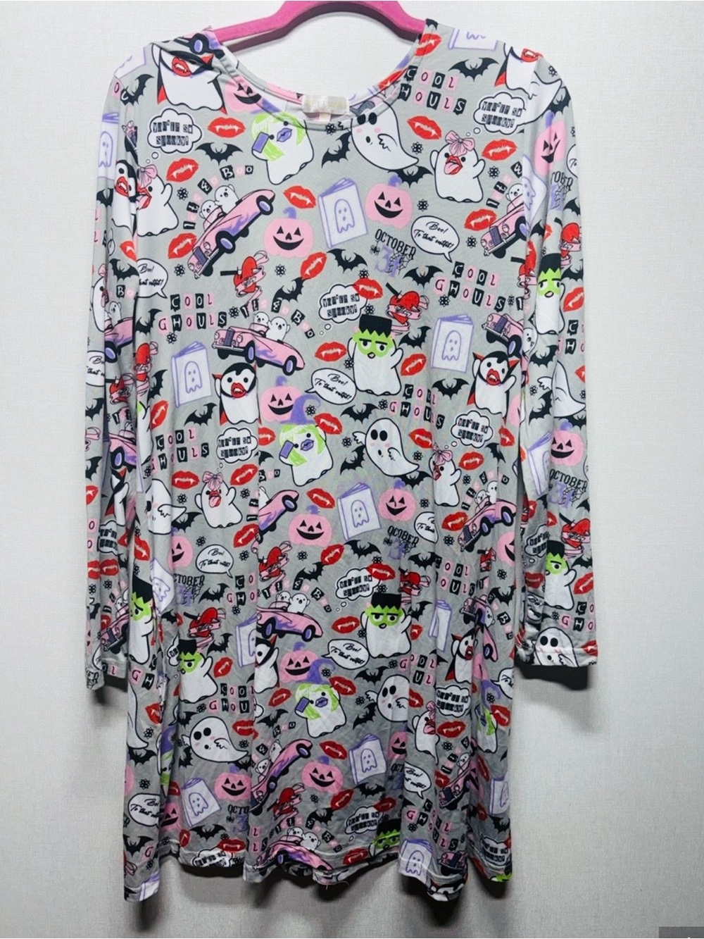 Halloween Print Grey Women's Dress with Pink & Red Accents